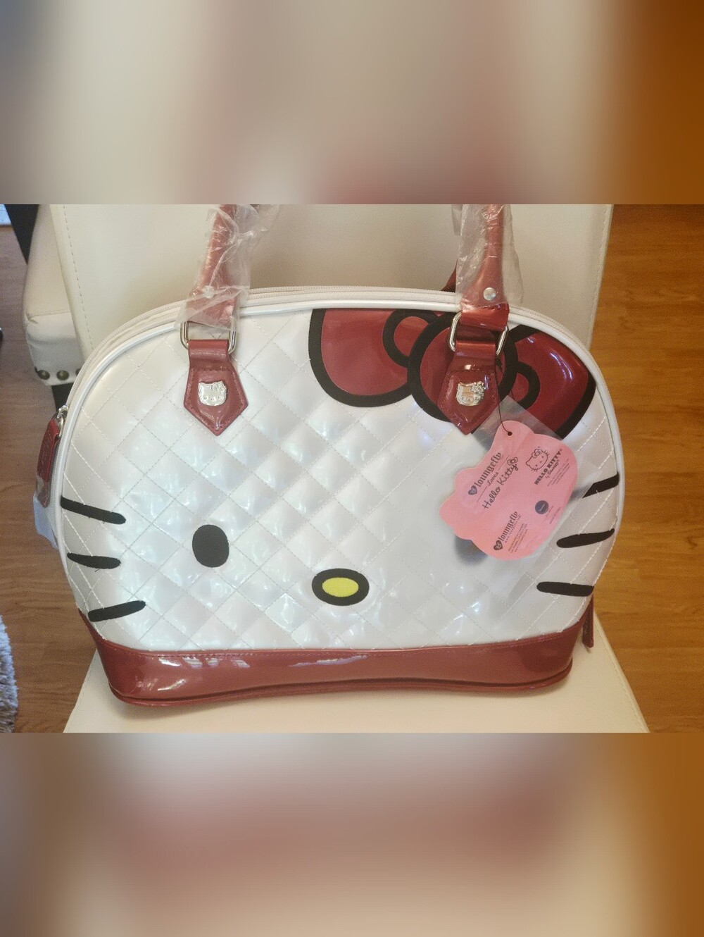 Hello Kitty White Quilted Dome Satchel with Red Trim and Bow